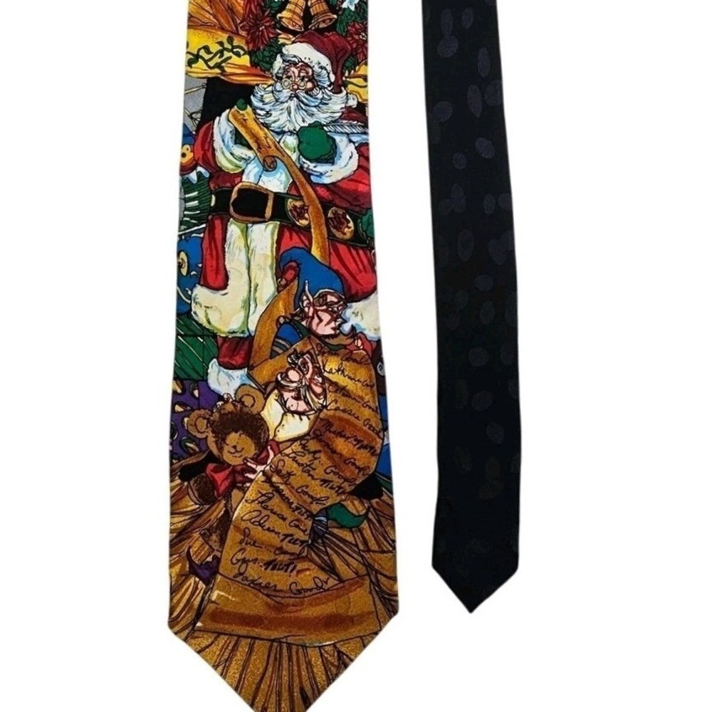 Santa Christmas Teddy Bear Festive Holiday Necktie Addiction 100% Silk Hand Made